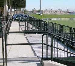 A view of wheelchair-accessible seating in the home team seating area.