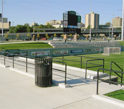 Wheelchair-accessible seating in the visiting team seating area.