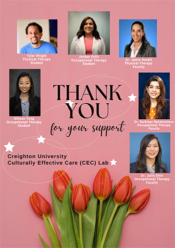 CEC Lab member profile photos with text saying Thank You for your support and some roses