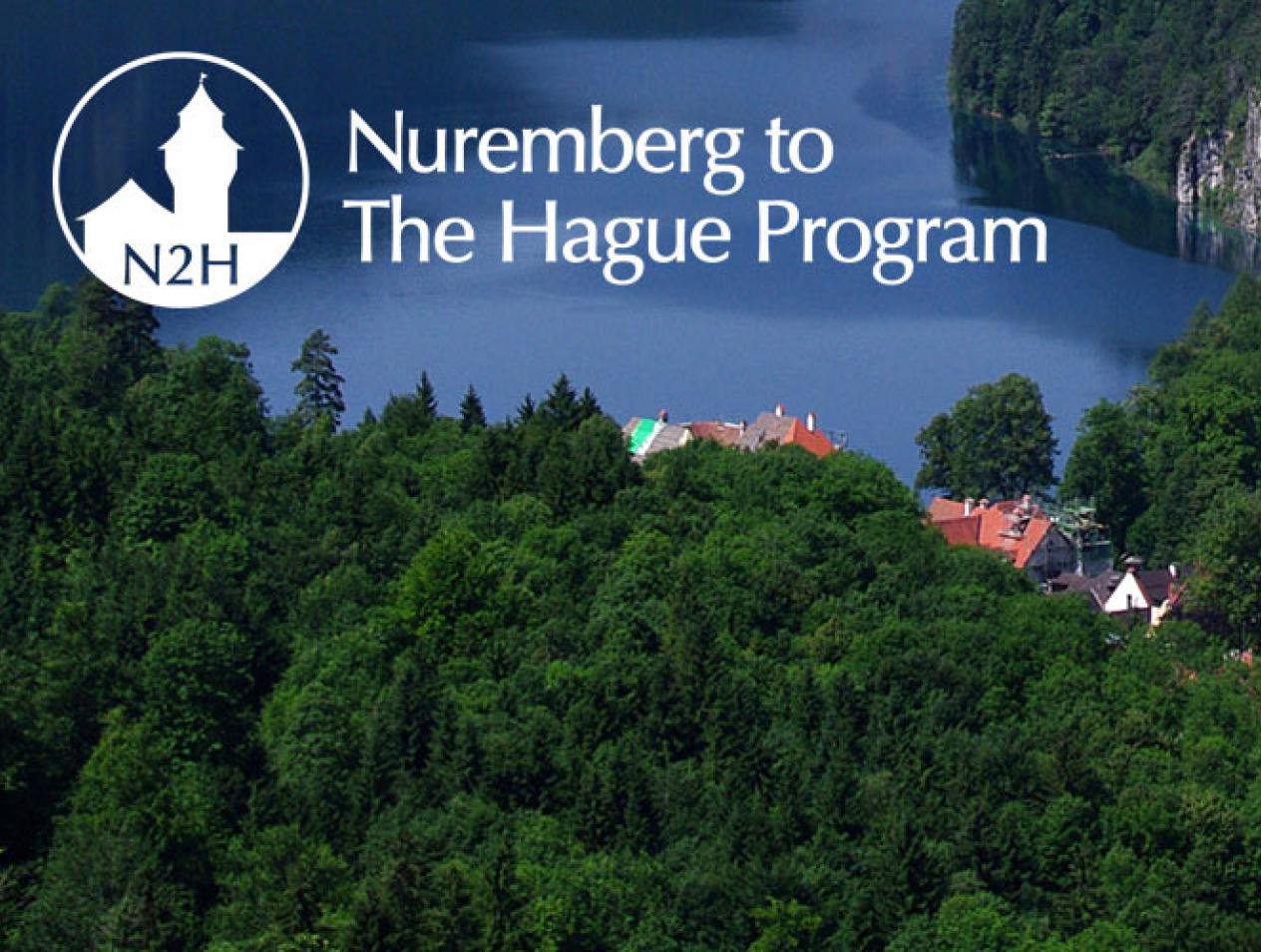 Nuremberg to The Hague Program logo with photo of forest and water in Nuremberg area.