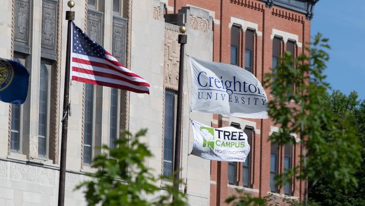 Tree Campus Higher Education flag flies over Creighton University