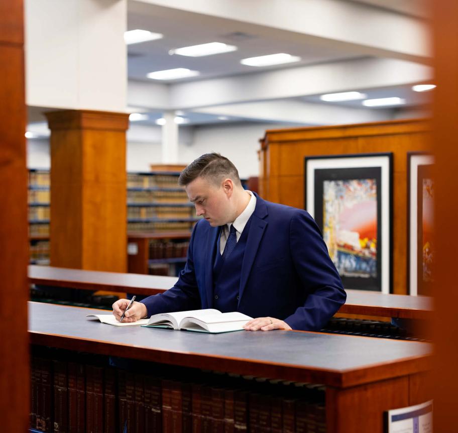 Law student working at counter