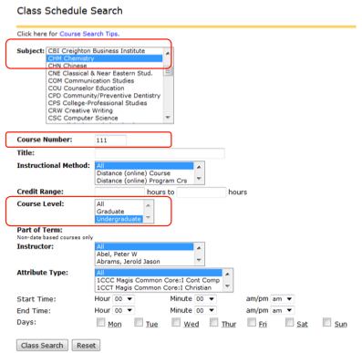 Class Schedule Sample Image