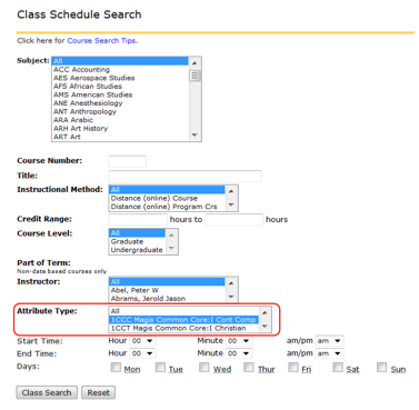 Class Schedule Search Sample 2