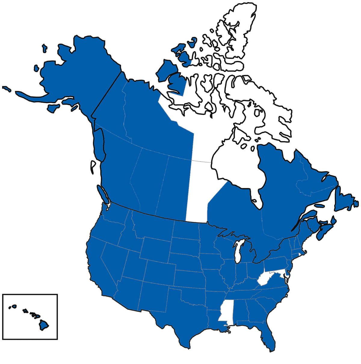 Map of the US and Canada showing where Creighton's EMS students come from