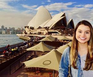 Nadia Syed visiting Australia near the Sydney Opera House