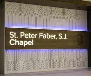 Exterior signage of the Peter Faber, SJ, Chapel