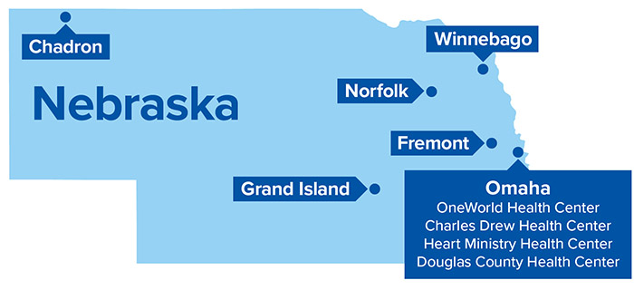 Locations throughout Nebraska in Chadron, Winnebago, Norfolk, Fremont, Grand Island and Omaha