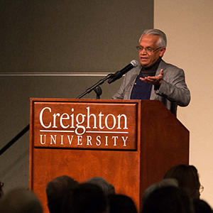 V. Ramanathan speaking during a lecture at Creighton University