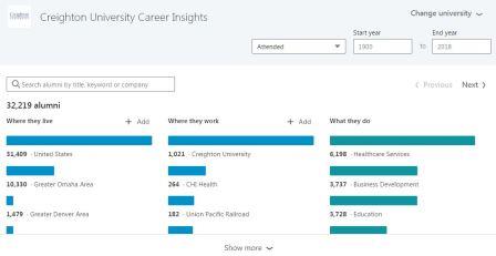 Screenshot of LinkedIn's alumni tool search