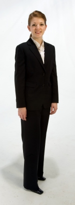 A woman in business professional attire
