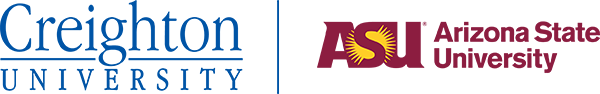 Creighton University and Arizona State University logo lockup