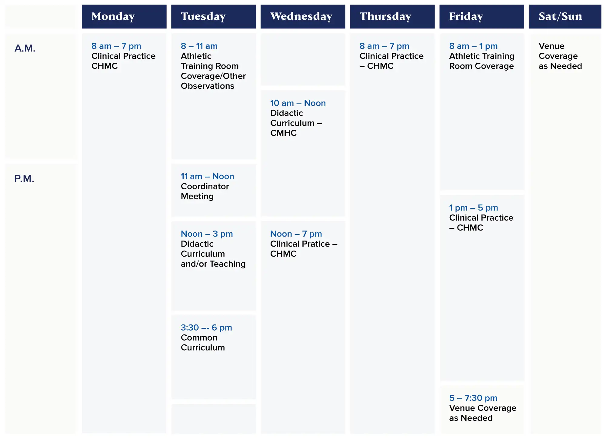 Sports Residency Sample Schedule