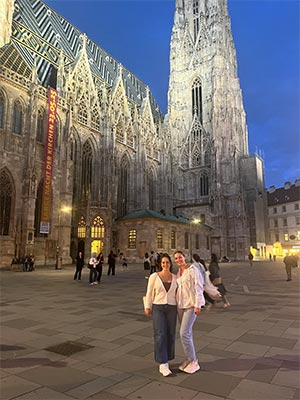 RyAnn in front of a European cathedral