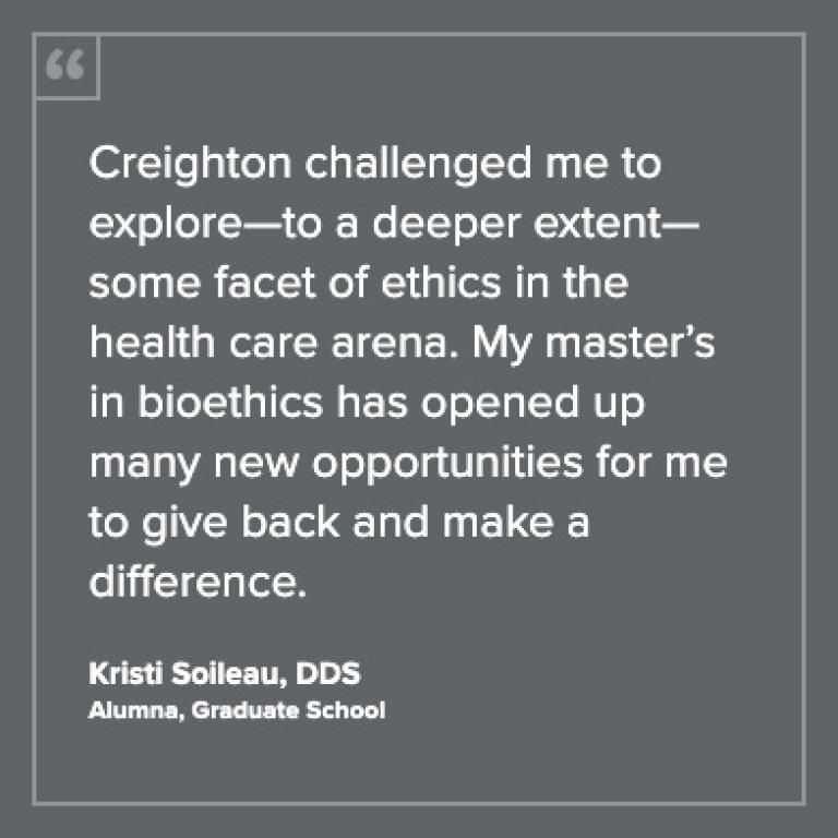 Testimonial from a Creighton University Graduate School alumna of the Master of Science in Bioethics program