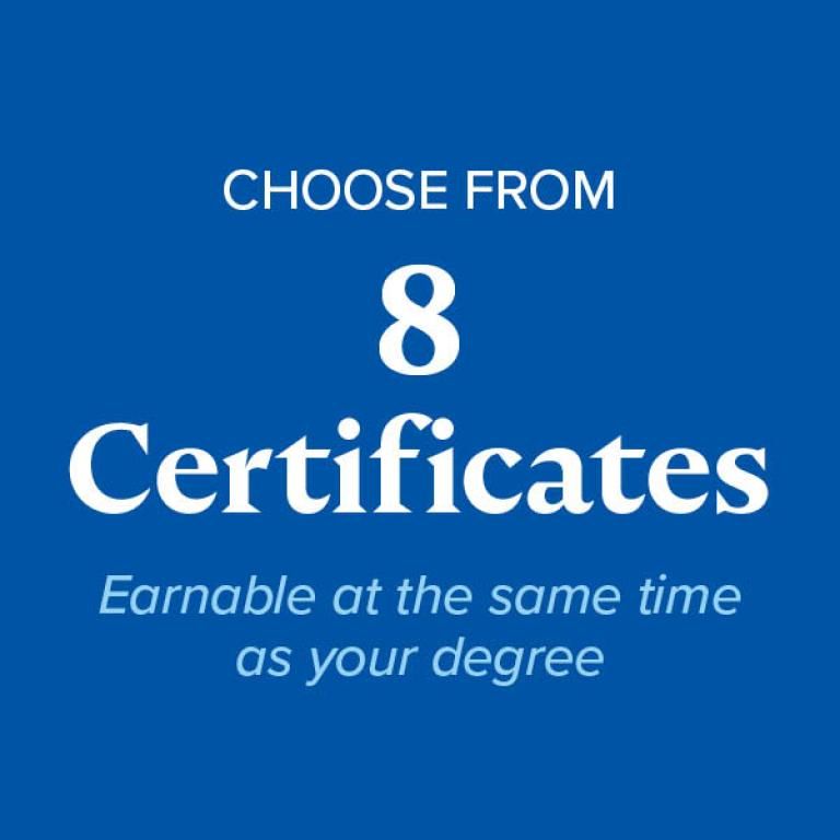 Choose from 8 certificates earnable at the same time as your degree