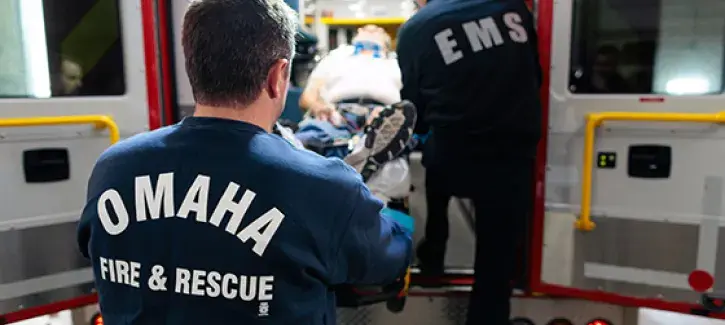 Omaha Fire & Rescue unloading ambulance