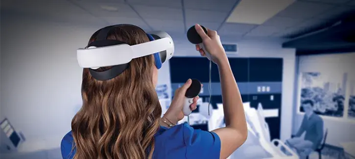 Nursing student using VR headset