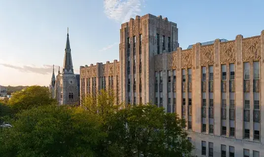 Wide shot of Creighton Hall exterior.