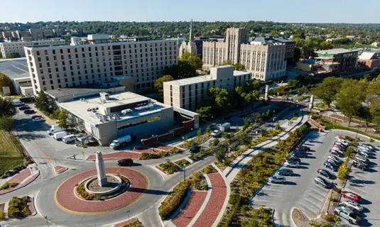 wide shot of Creighton parking area