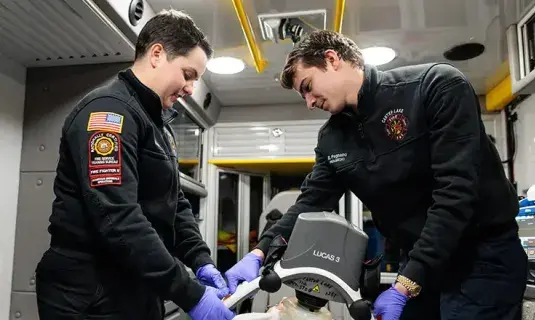 Paramedicine students in ambulance