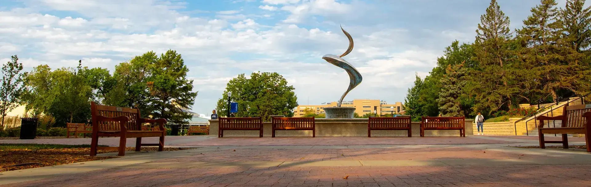 Common area and fountain on campus