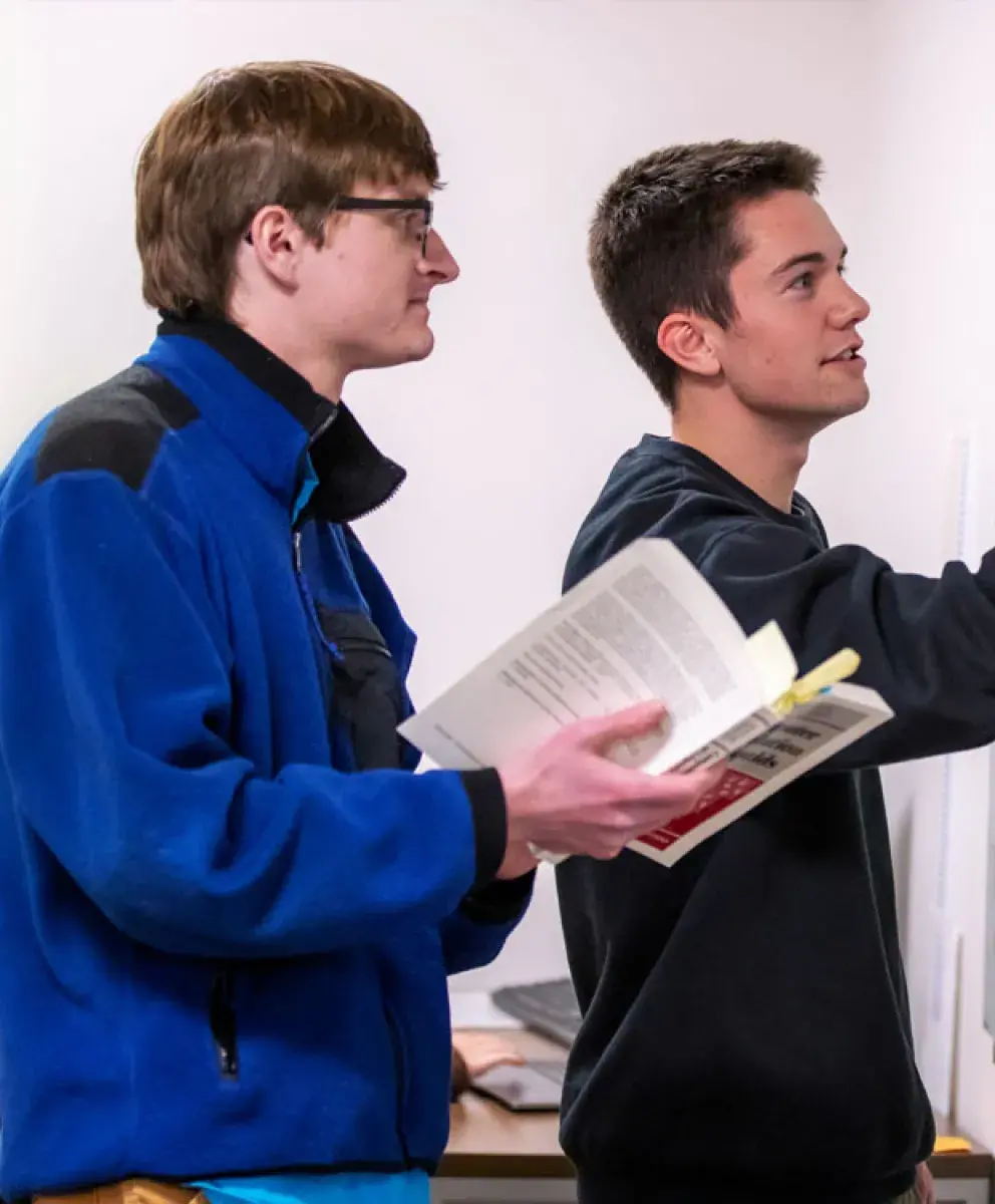 Physics students doing research