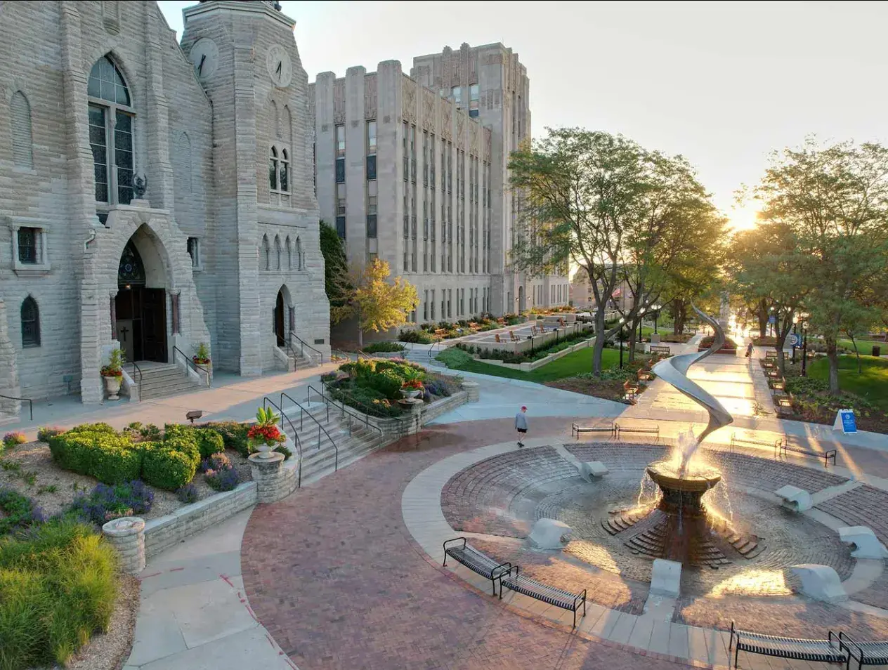 St. John's church and fountain at sunrise