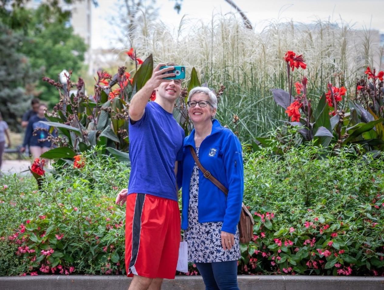 Mom and son taking a selfie. 