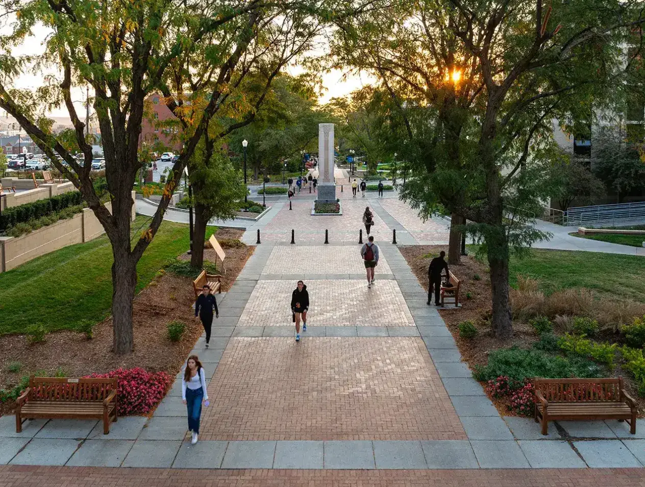 Students walking on Creighton mall during morning hours.