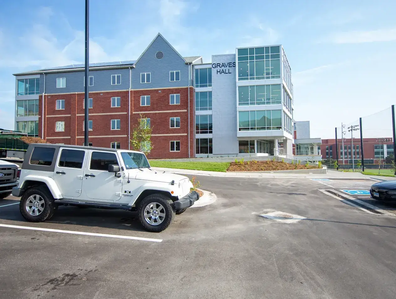 Parking lot outside Graves Hall.