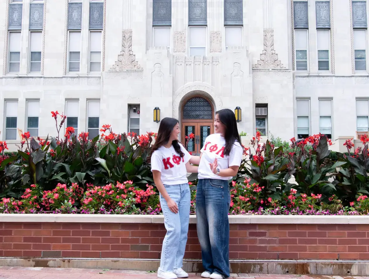 Two sorority sisters on campus.
