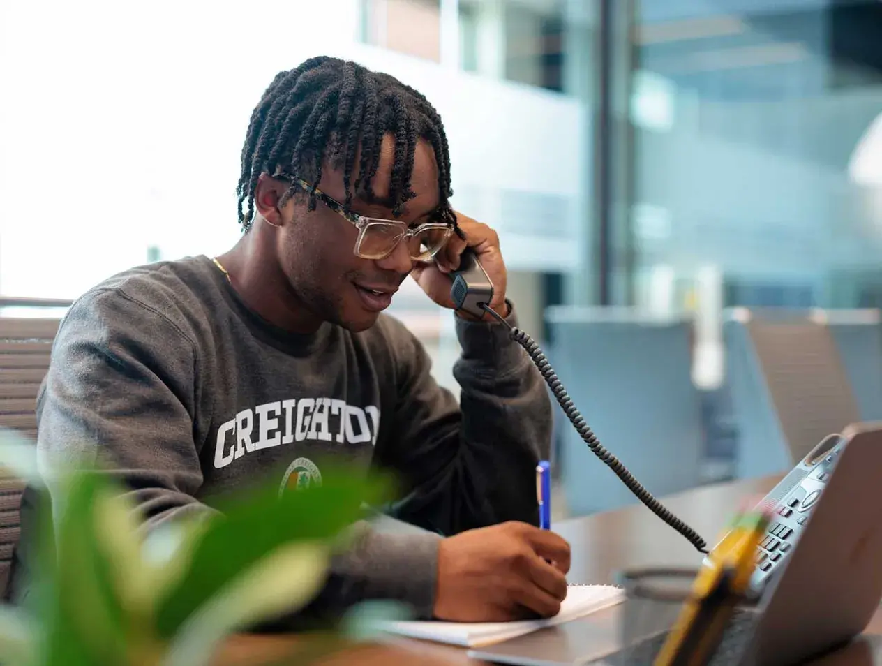 Student learning from laptop