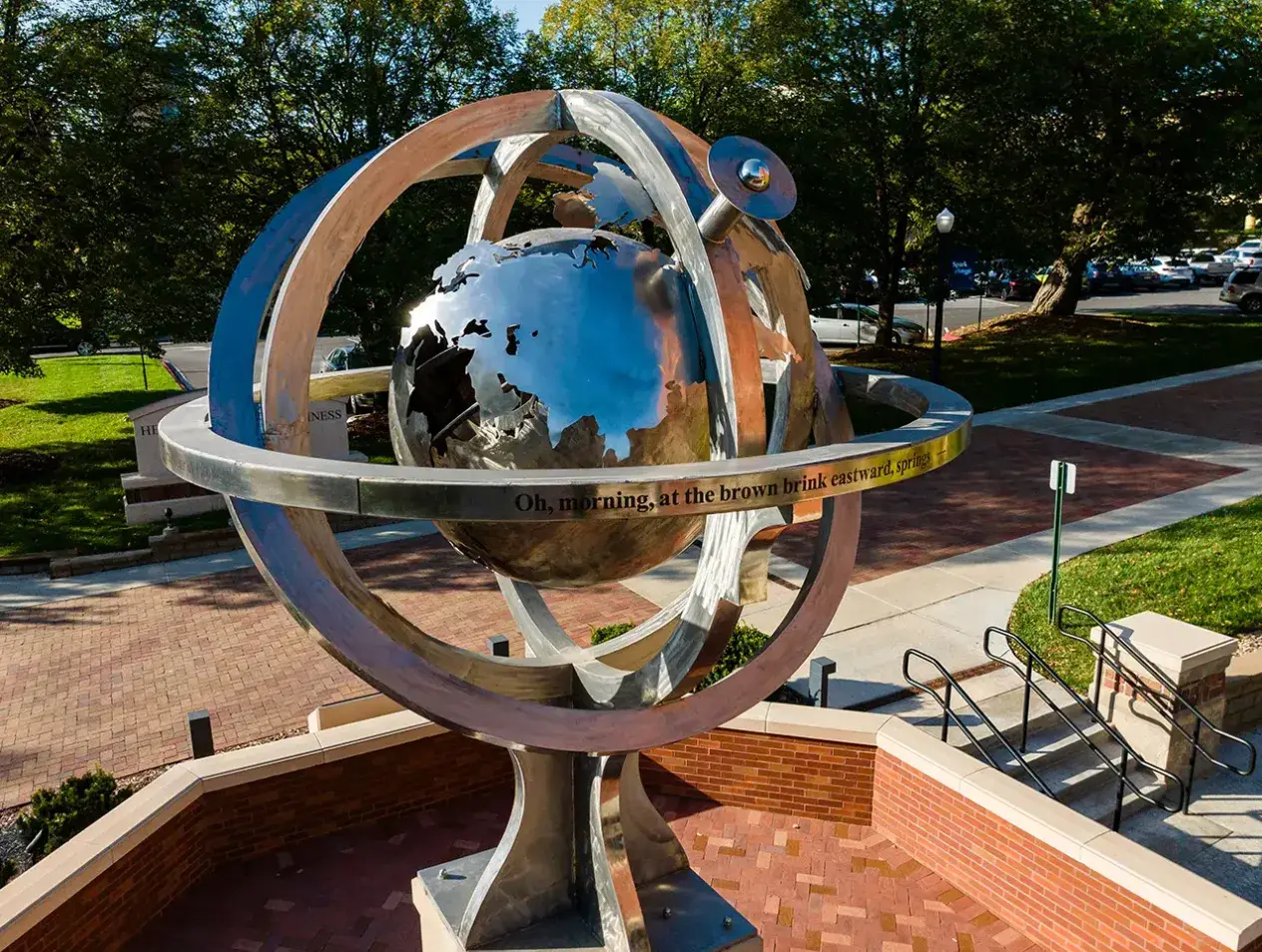Globe statue on campus