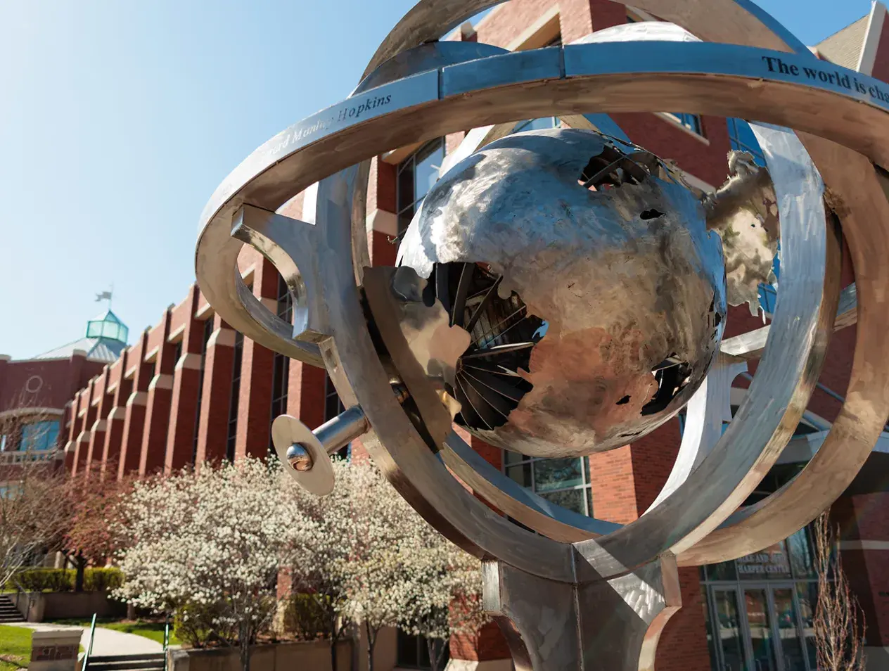 Globe statue on campus