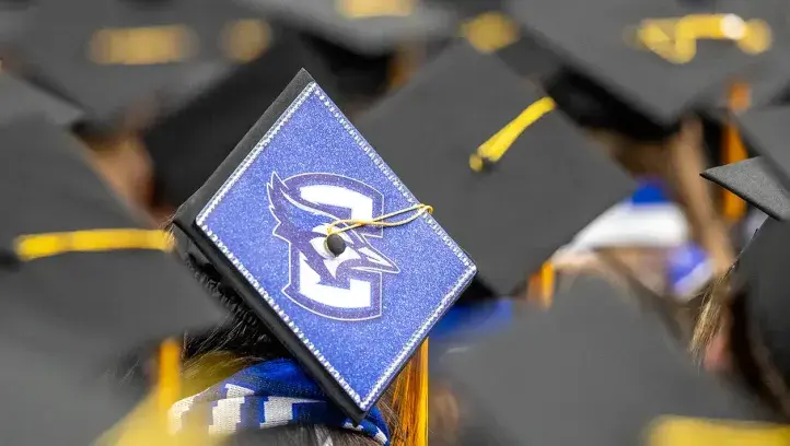 Decorated Bluejay cap at commencement