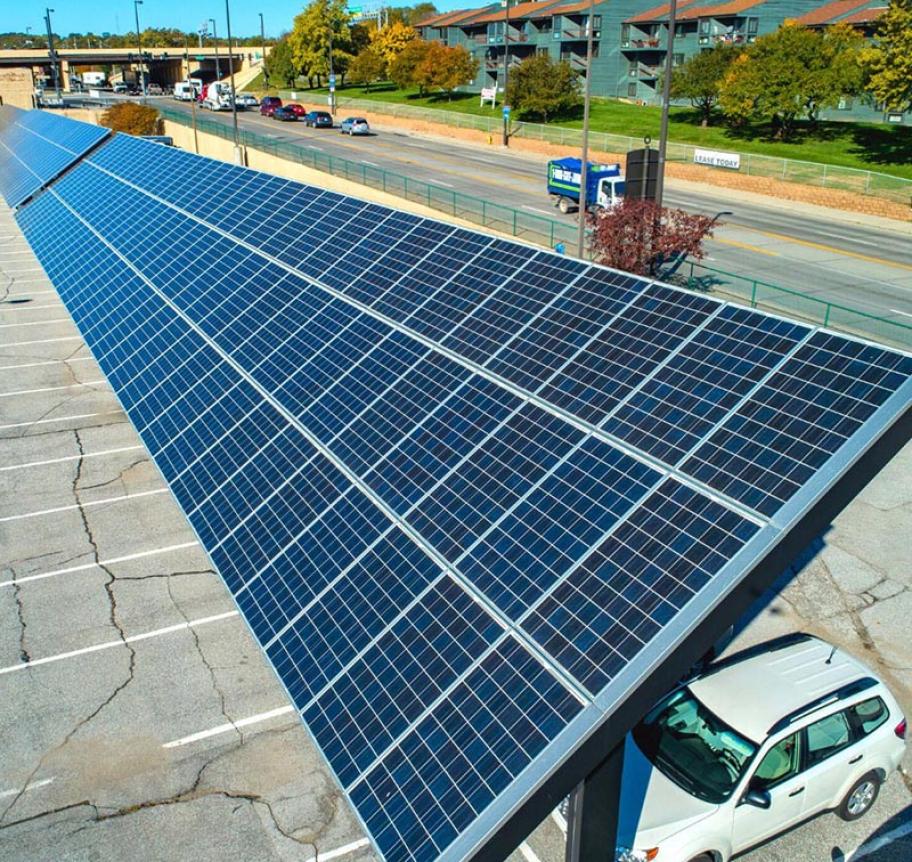 Creighton sustainability with solar energy panels.