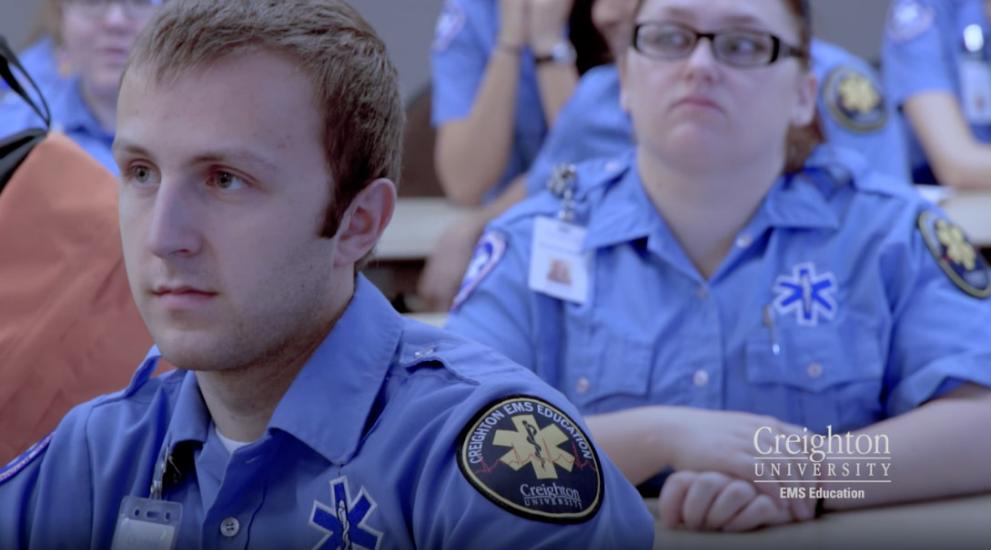 Video thumbnail featuring paramedic students sitting in a lecture