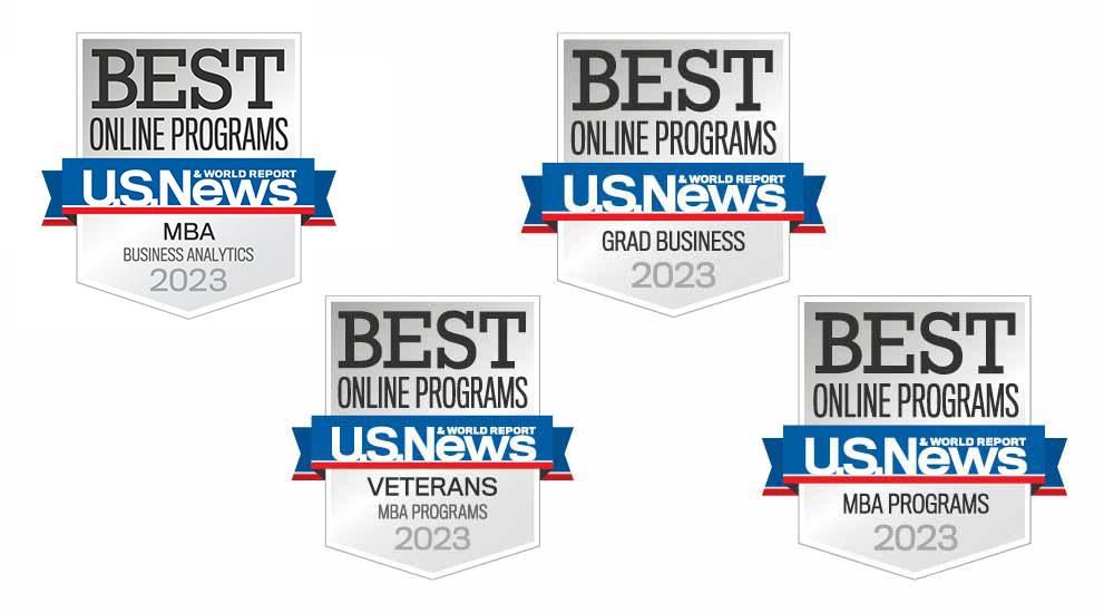 U.S. News 2023 Badges for Business Analytics, MBA, Veterans MBA and Grad Business