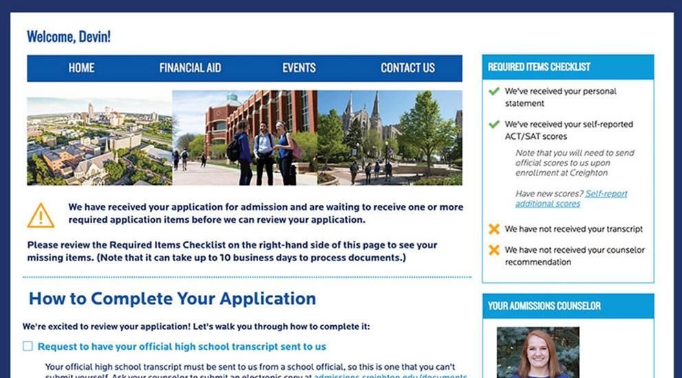 A screenshot of an incomplete student portal application