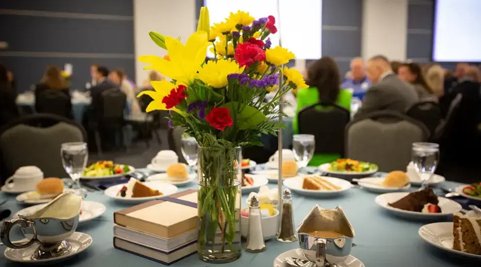 Flowers on table setting before meal is served.