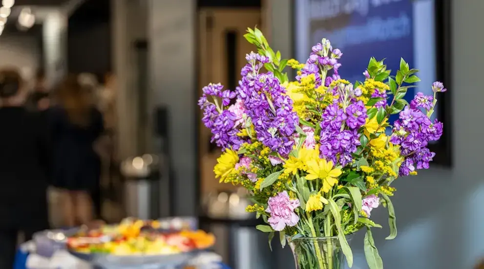 Catering setup with flowers