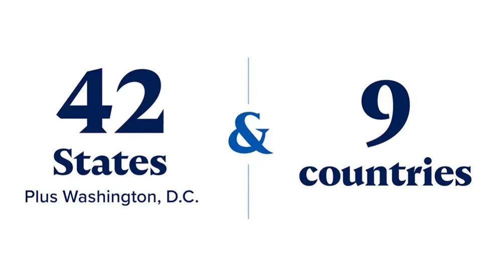 42 States, plus Washington, D.C., & 9 countries