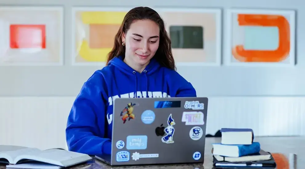 Student studying remotely on laptop