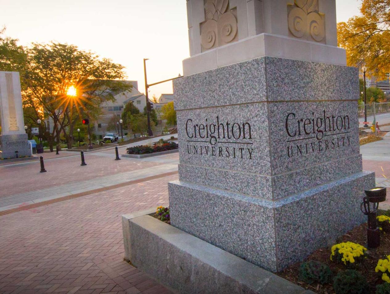 Creighton stone pillars on campus